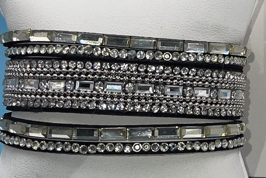 Black / clear rhinestone wrap bracelet