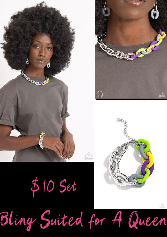 Contrasting couture necklace and bracelet set only-silver