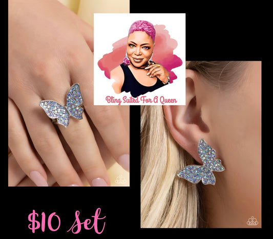 Butterfly love ring and earrings blue-(sets only) LIMIT 2