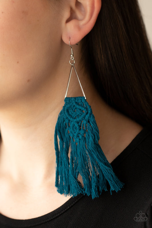 Modern day macrame- Blue earrings