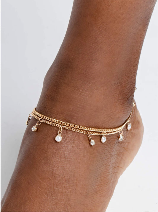 WATER YOU WAITING FOR? - GOLD AND WHITE PEARL GEM ANKLET