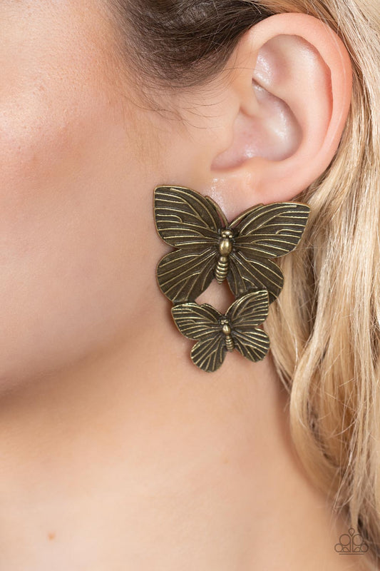 Blushing Butterflies - Brass earrings