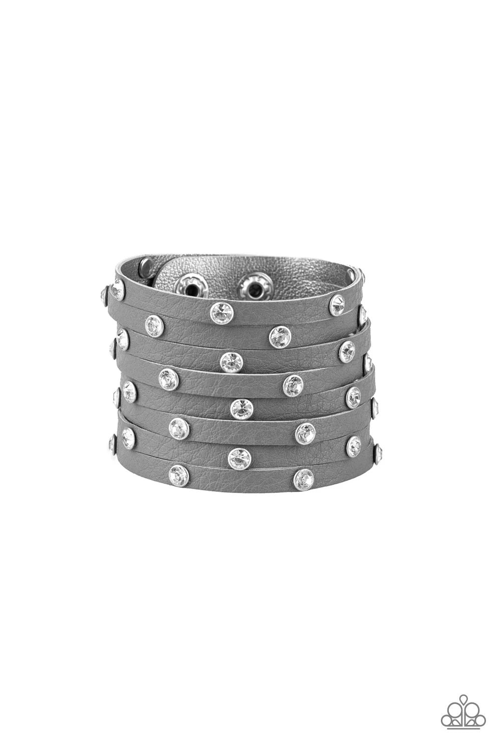 Sass Squad - Silver - Thick Leather Wrap Snap Bracelet