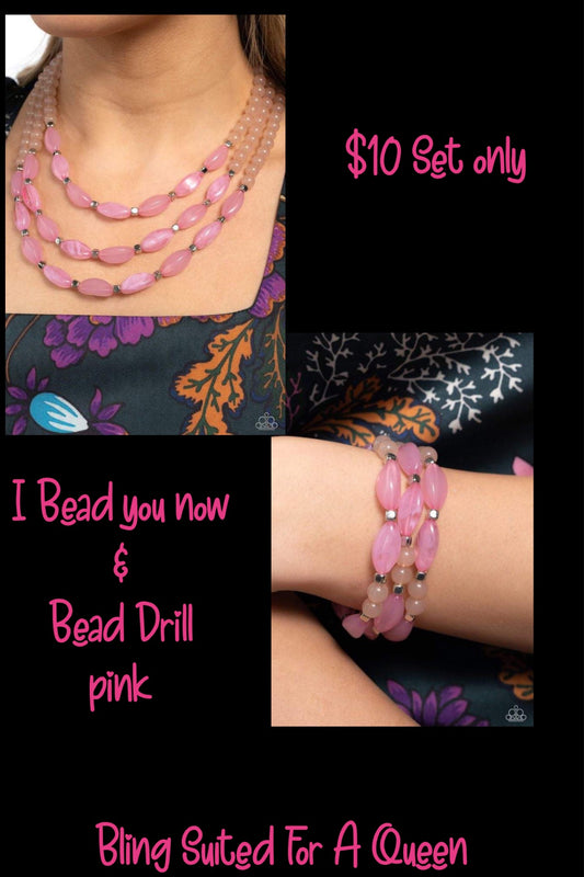 Conjunto collar I bead you Not y pulsera Bead Drill rosa con Lola