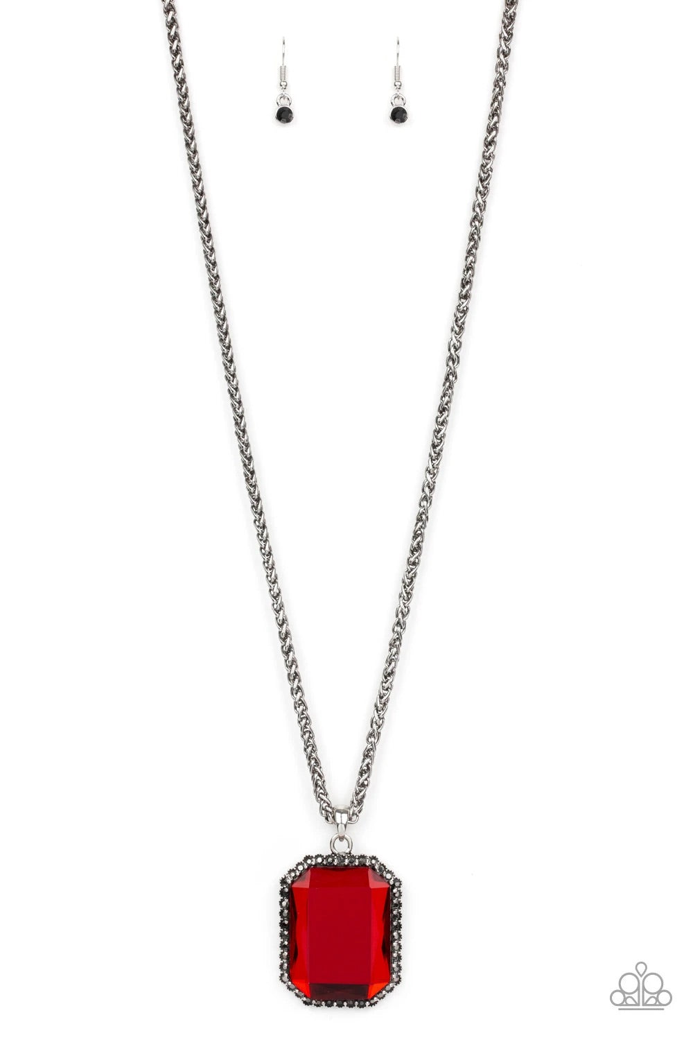 Let Your HEIR Down - Red Emerald Cut Gem - Necklace (Vintage)