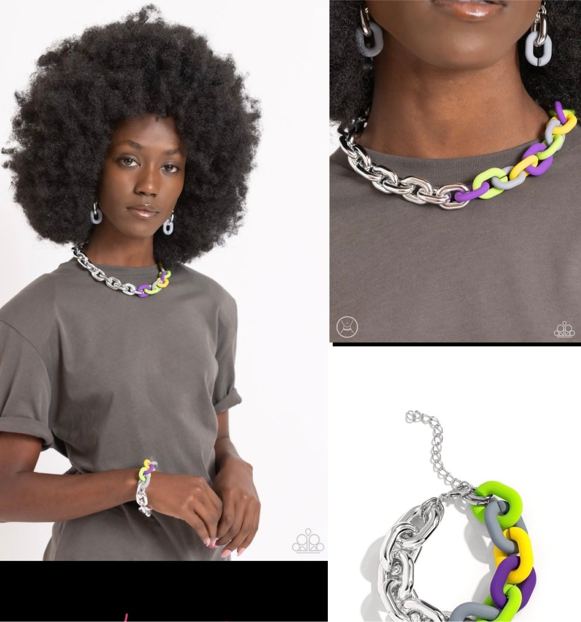 Contrasting couture necklace and bracelet set it up with Lola silver
