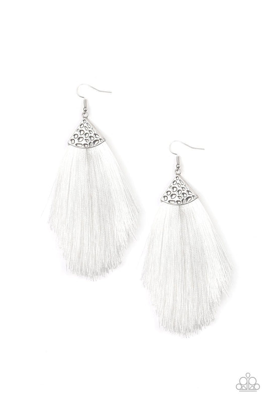 Tassel Tempo - White Earrings